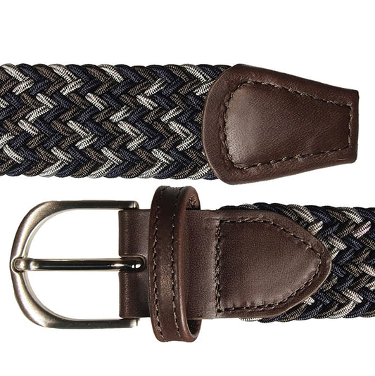 30 mm Width Tri-colored Viscose Belt in Oak Brown Navy and Silver