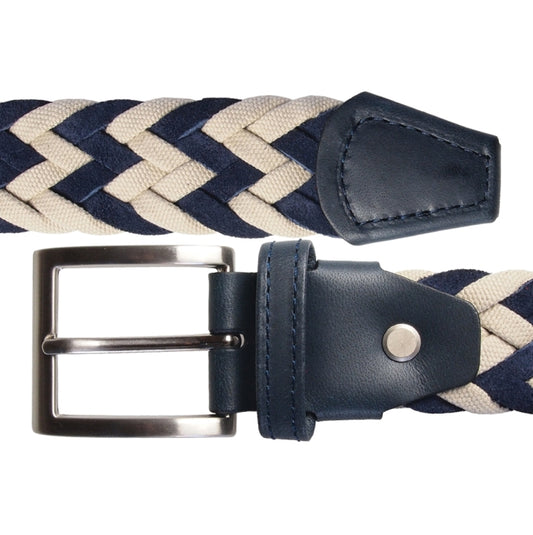 72SMALLDIVE 34mm Braided Suede & Cotton Braided Belt in Navy & White Flatlay Image 02
