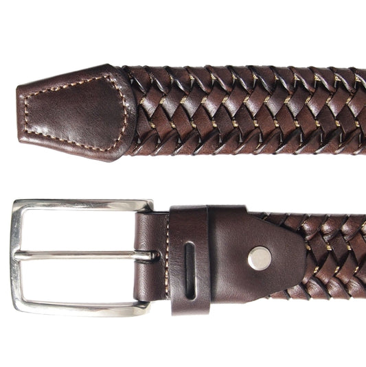72SMALLDIVE Leather Elastic Weave Belt in Brown Sizes S to XXXL Image01