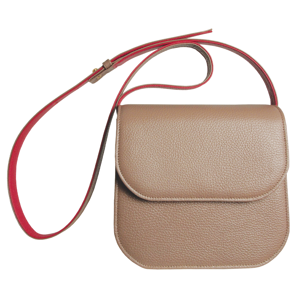Midi Crossbody Handbag Taupe-Red