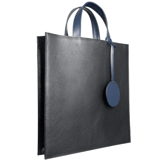 Pebbled Leather Briefcase Tote Bag Black