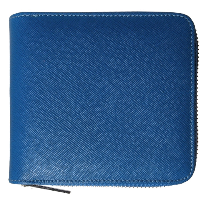 72 SMALLDIVE Blue Saffiano Leather Zip Wallet With 4 Card Sleeves And Coin Pouch Image 1