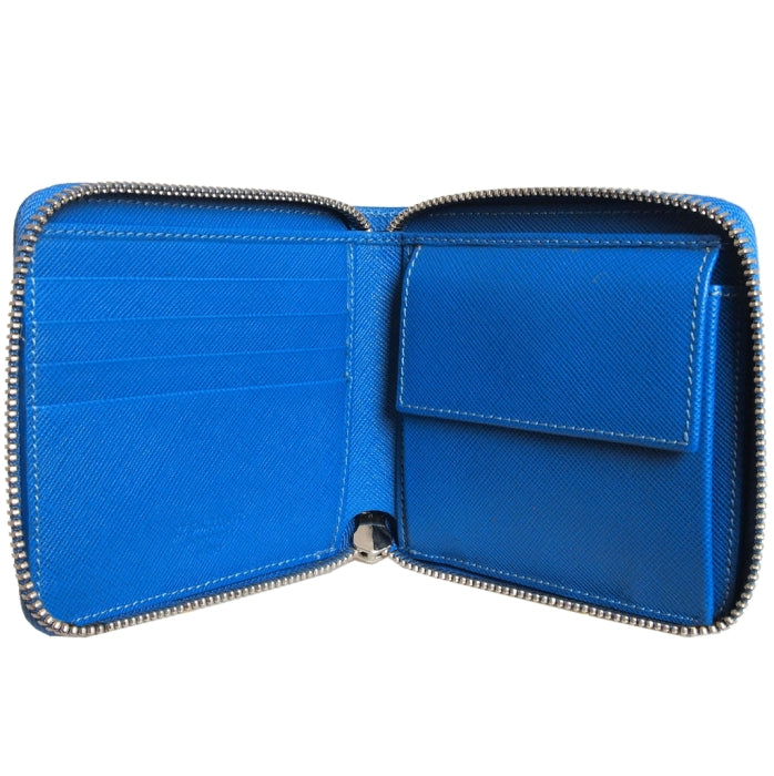 72 SMALLDIVE Sky Blue Saffiano Leather Zip Wallet With 4 Card Sleeves And Coin Pouch Image 3
