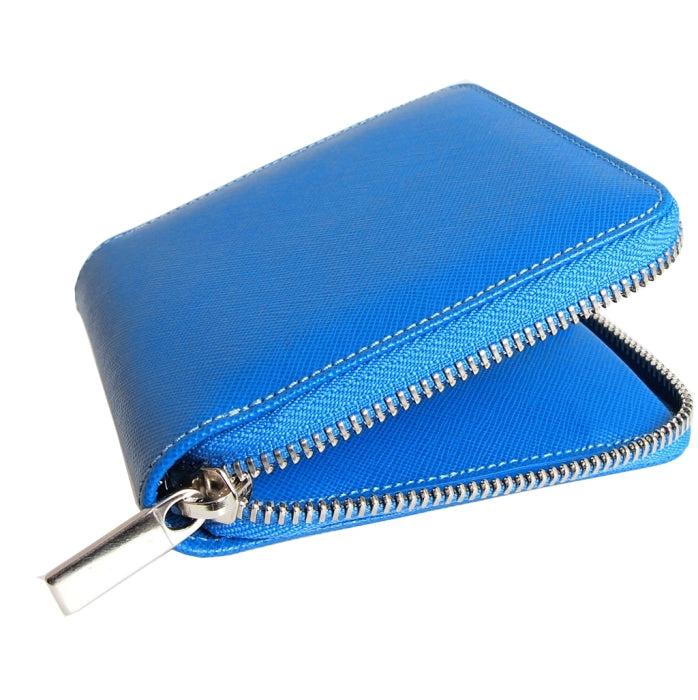 72 SMALLDIVE Sky Blue Saffiano Leather Zip Wallet With 4 Card Sleeves And Coin Pouch Image 4