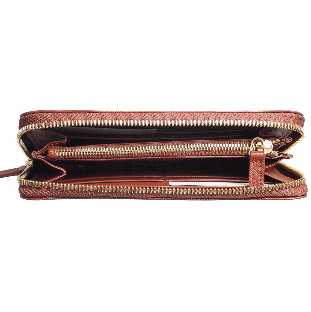 8 Credit Card Saffiano Zip Around Wallet Brown