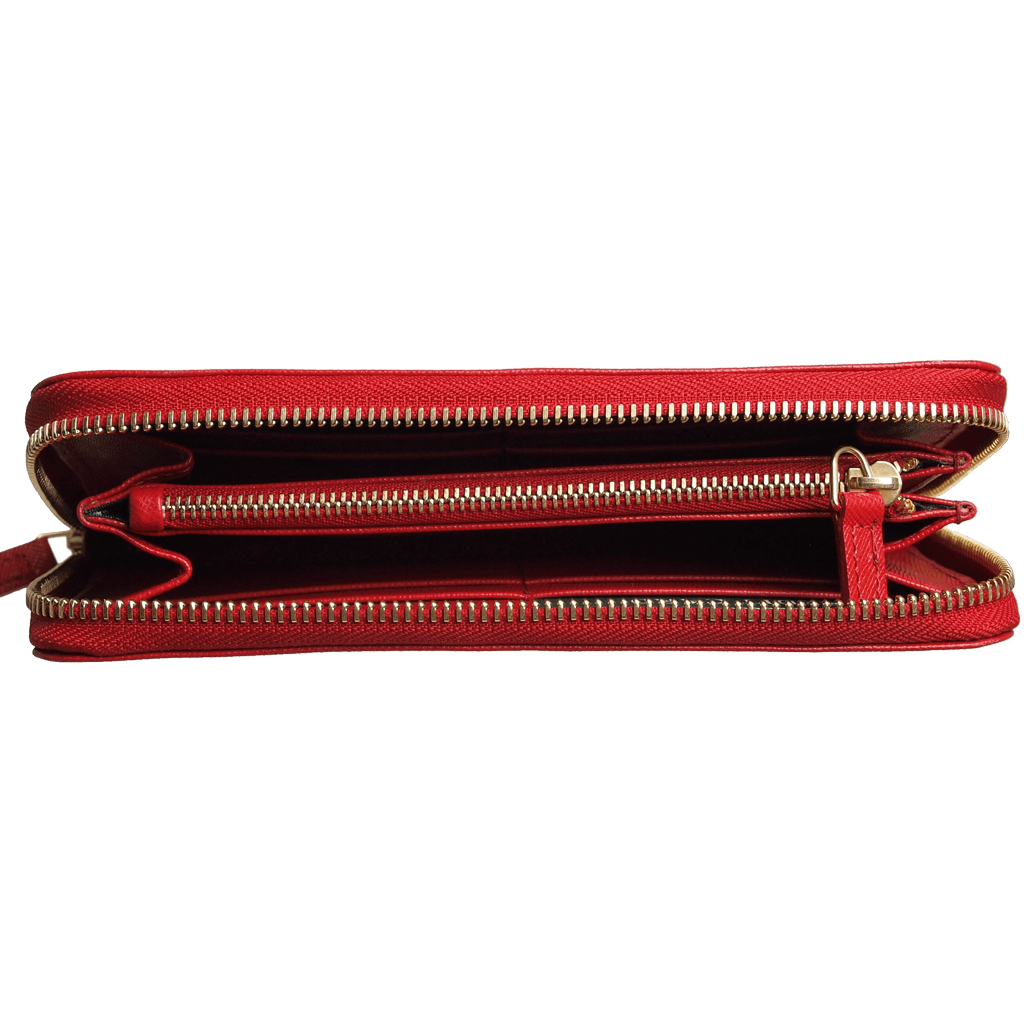 8 Credit Card Saffiano Zip Around Wallet Red