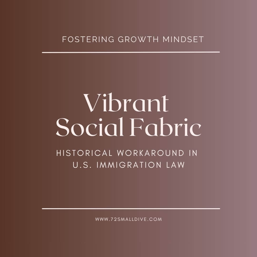 A square promotional graphic with a warm brown gradient background and centered white text reading 'Vibrant Social Fabric' and 'Fostering Growth Mindset,' plus 'Historical Workaround in U.S.