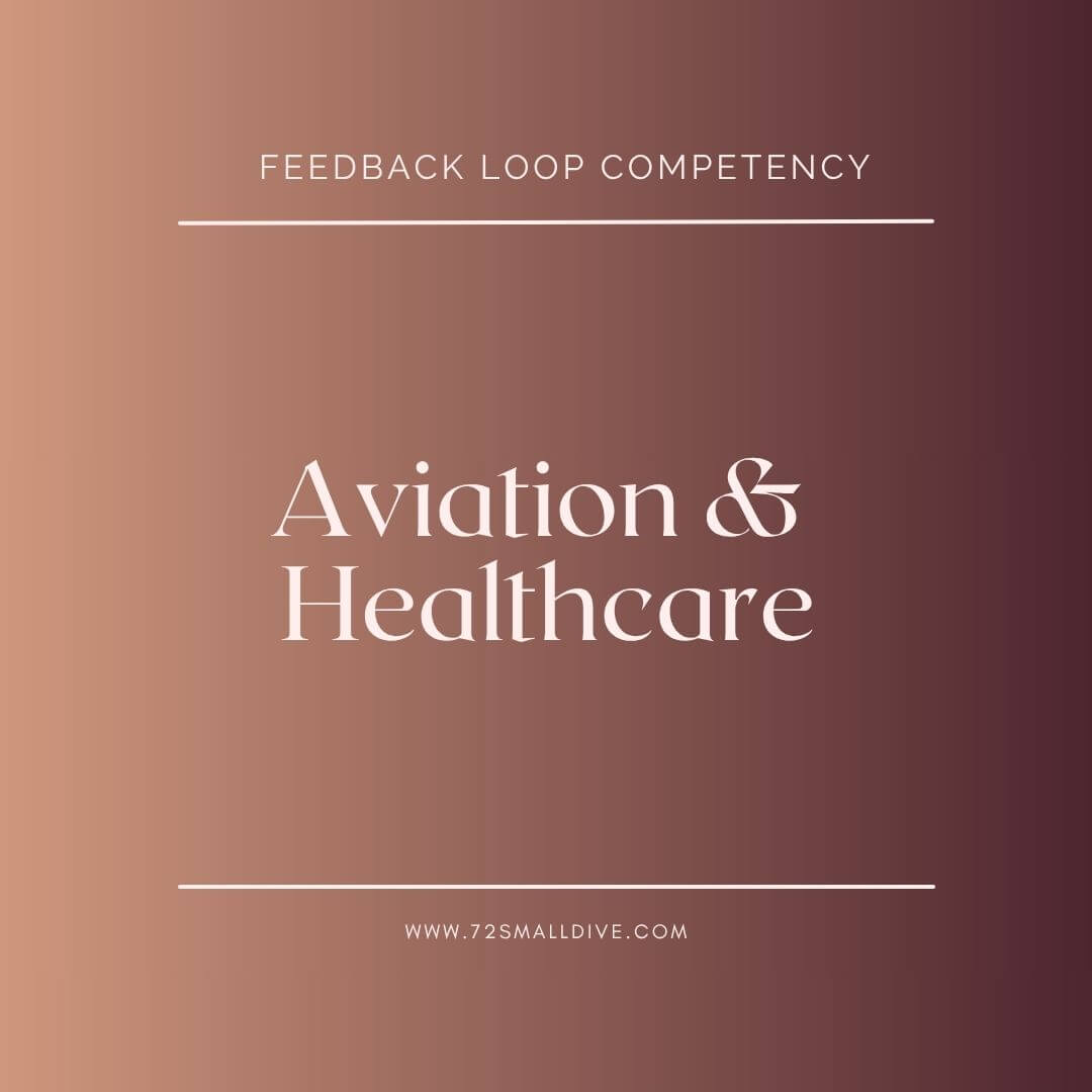 A square digital graphic with a warm copper-to-purple gradient background and white text reading 'FEEDBACK LOOP COMPETENCY' at the top, 'Aviation & Healthcare' in the center, and 'WWW.725MALDIVE.