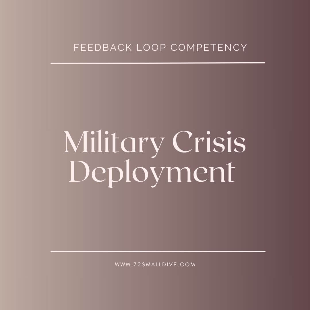 A minimalist digital cover graphic with a dusty mauve-to-brown gradient background. White serif text reads 'FEEDBACK LOOP COMPETENCY' at the top, 'Military Crisis Deployment' in the center, and 'WWW.