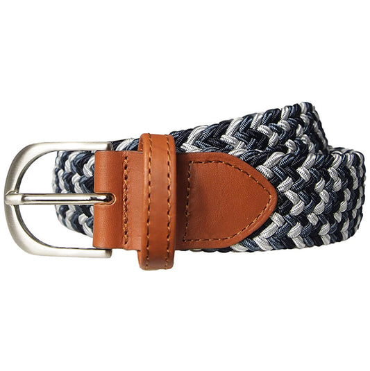 30 mm Width Tri-colored Viscose Belt in Airforce Navy and Silver With Buffed Leather Trimming