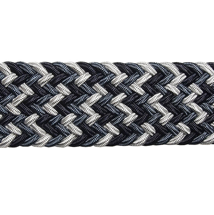 30 mm Width Tri-colored Viscose Belt in Airforce Navy and Silver With Buffed Leather Trimming