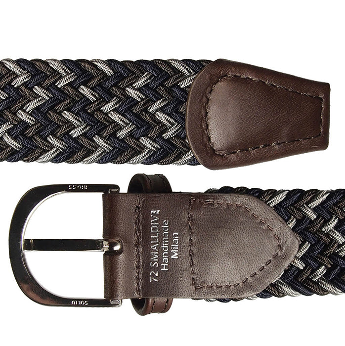 30 mm Width Tri-colored Viscose Belt in Oak Brown Navy and Silver