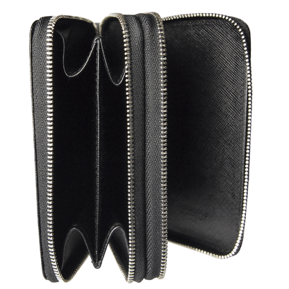 Dual-Zip Saffiano Leather Key Pouch Black