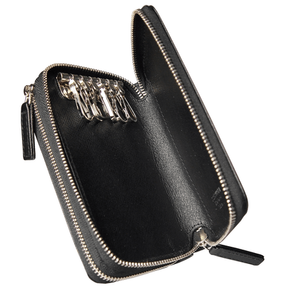 Dual-Zip Saffiano Leather Key Pouch Black