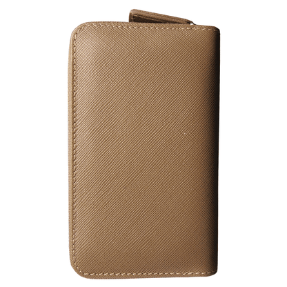 8 Credit Card Dual-Zip Saffiano Leather Wallet Taupe