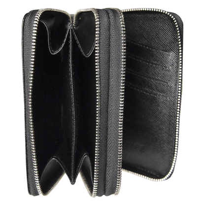 8 Credit Card Dual-Zip Saffiano Leather Wallet Black