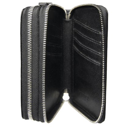 8 Credit Card Dual-Zip Saffiano Leather Wallet Black