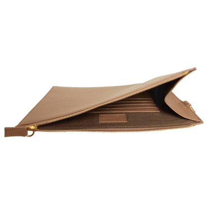 Open View Of Ash Brown Textured Leather Folio 72 Smalldive