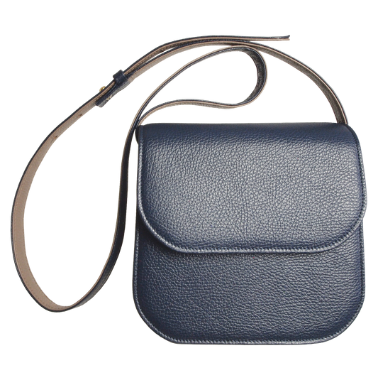 Blue-Taupe Textured Leather Crossbody Bag