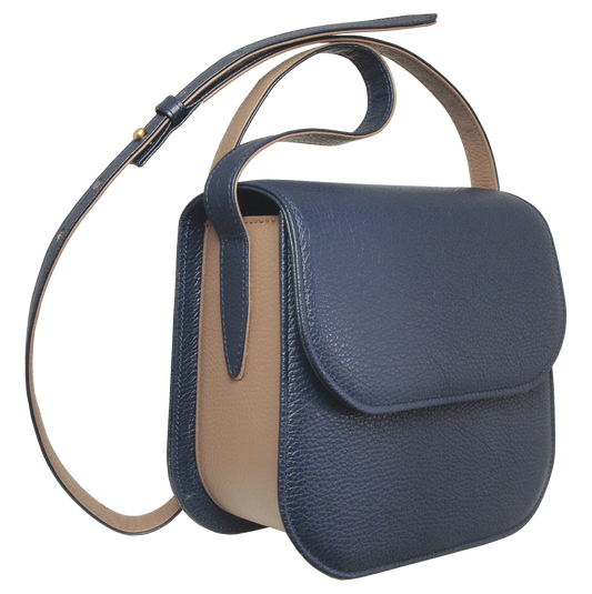 Blue-Taupe Textured Leather Crossbody Bag