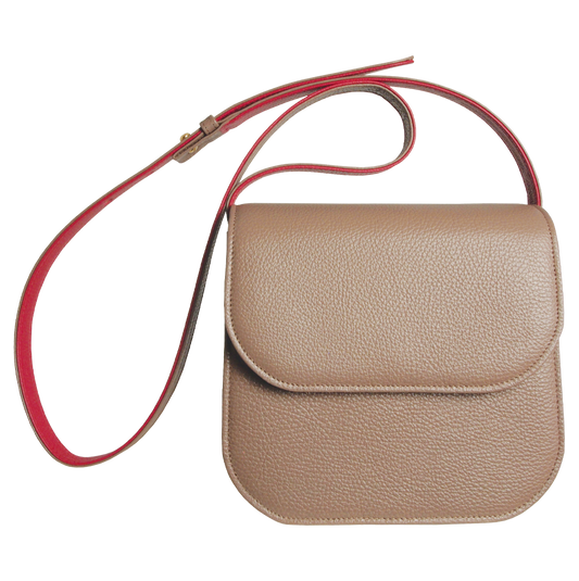 Midi Crossbody Handbag Taupe-Red