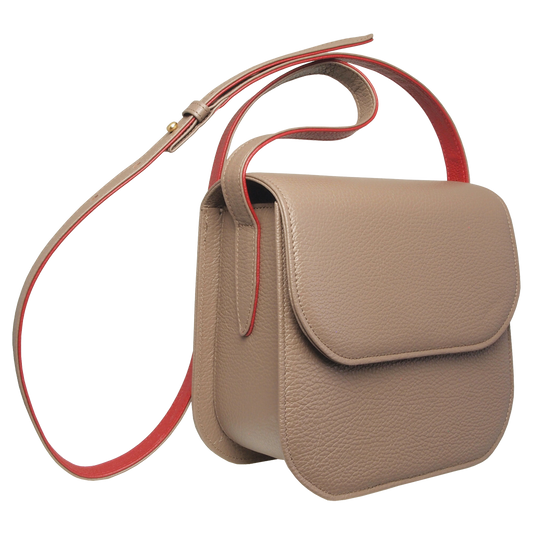 Midi Crossbody Handbag Taupe-Red