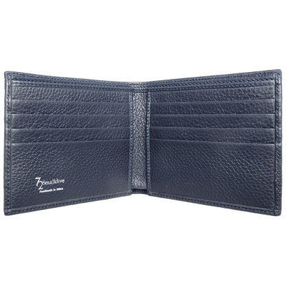 8 Credit Card Small Pebbled Leather Billfold Navy