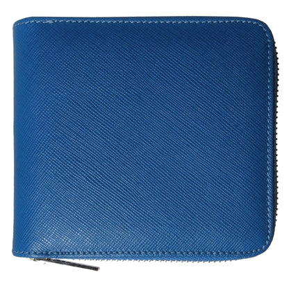 72 SMALLDIVE Blue Saffiano Leather Zip Wallet With 4 Card Sleeves And Coin Pouch Image 1